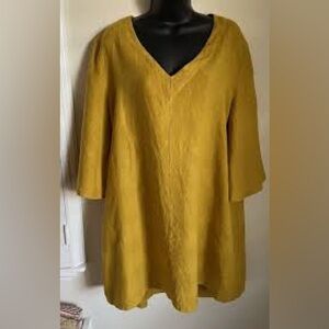 Bryn Walker Golden Linen V-Neck Blouse XL